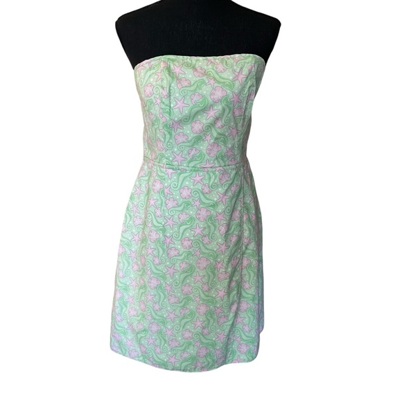Vineyard Vines Strapless Dress Size 8 Pink Green Sea Life Print - Picture 1 of 9
